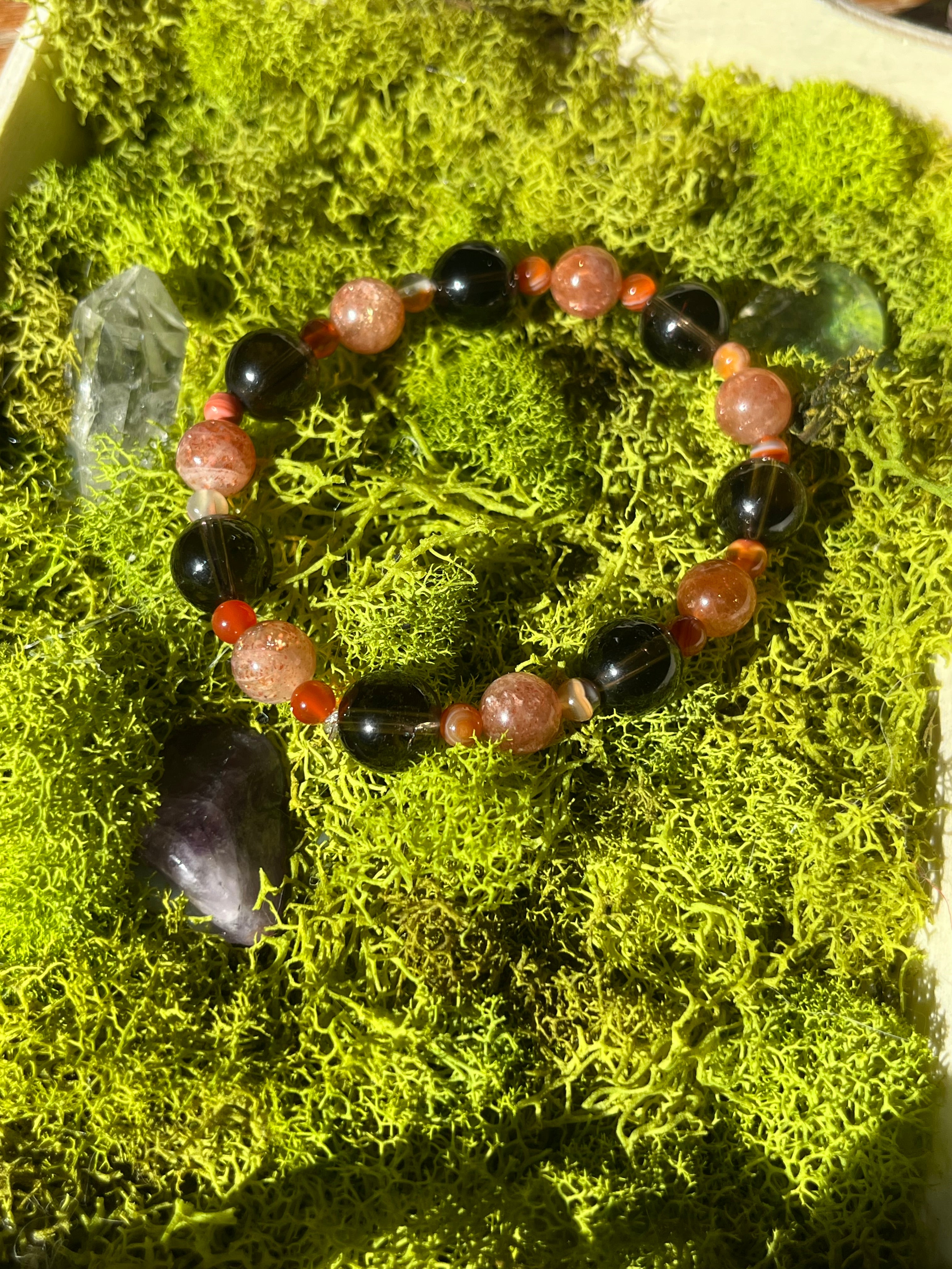 Confetti Sunstone, Carnelian, Smokey Quartz Bracelet
