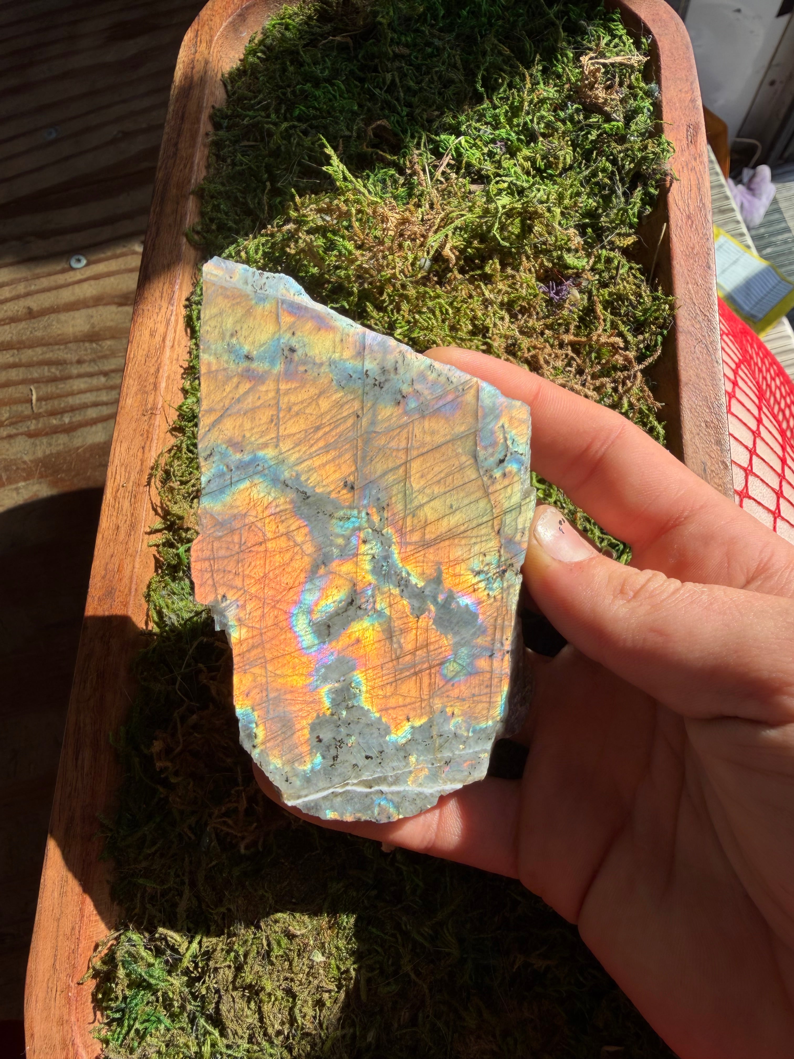 Orange Flash Labradorite Slab from Madagascar