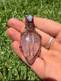 Handmade Rose Quartz and Ethiopian Opal Copper Wire Wrapped Pendant