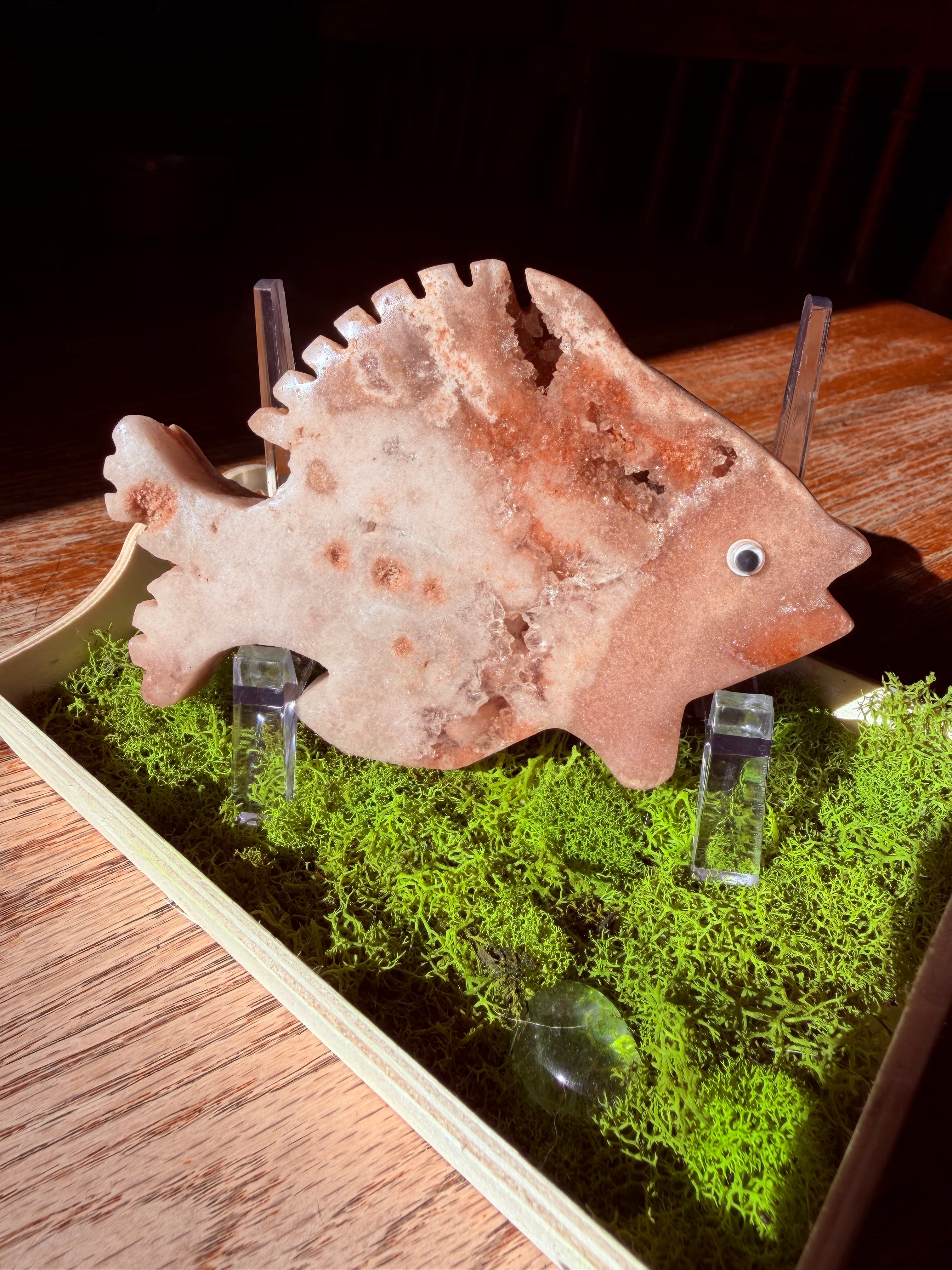 Pink Amethyst Fish Carving from Brazil