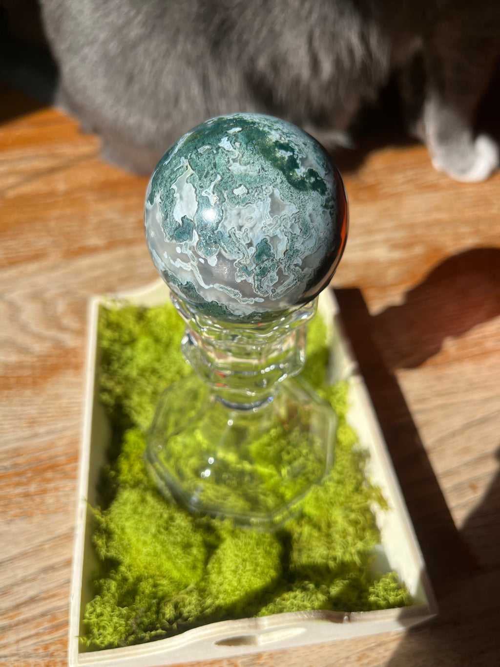Blue, Red and Green Mossy Agate Sphere from India
