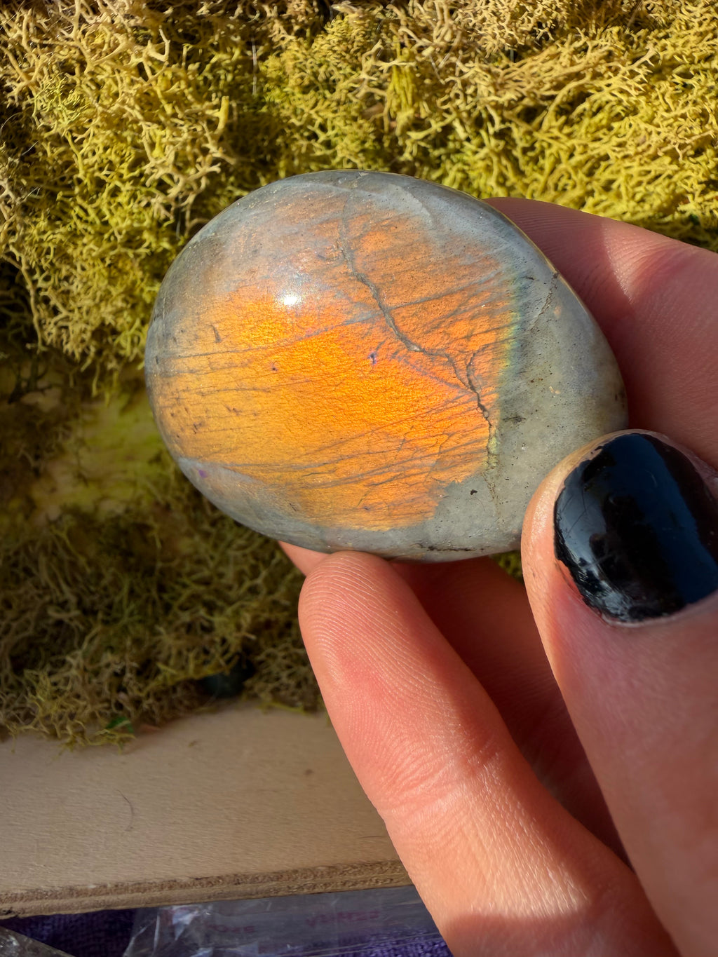 Orange Flash Labradorite Palmstone from Madagascar