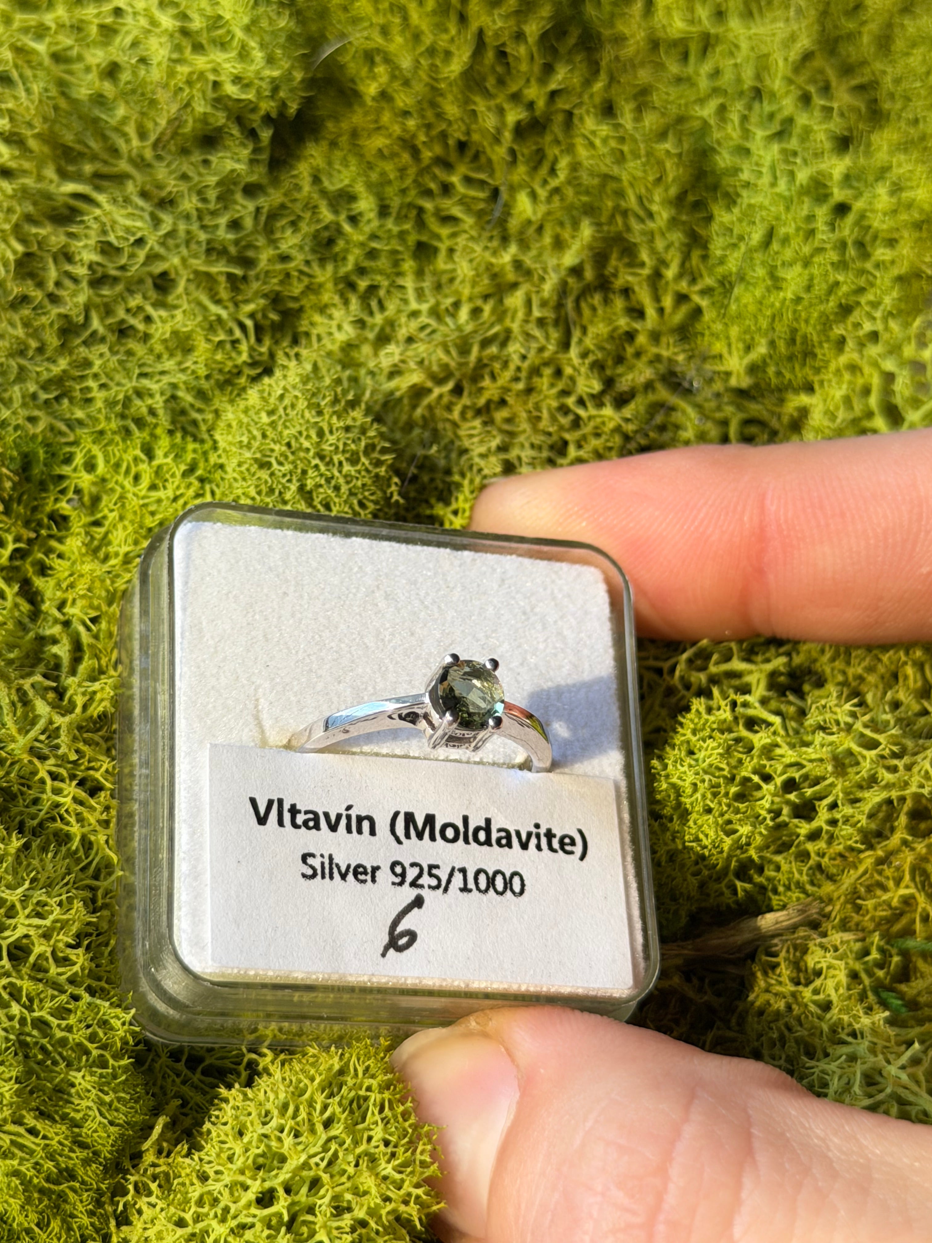 Moldavite and Sterling Silver Ring Size 6