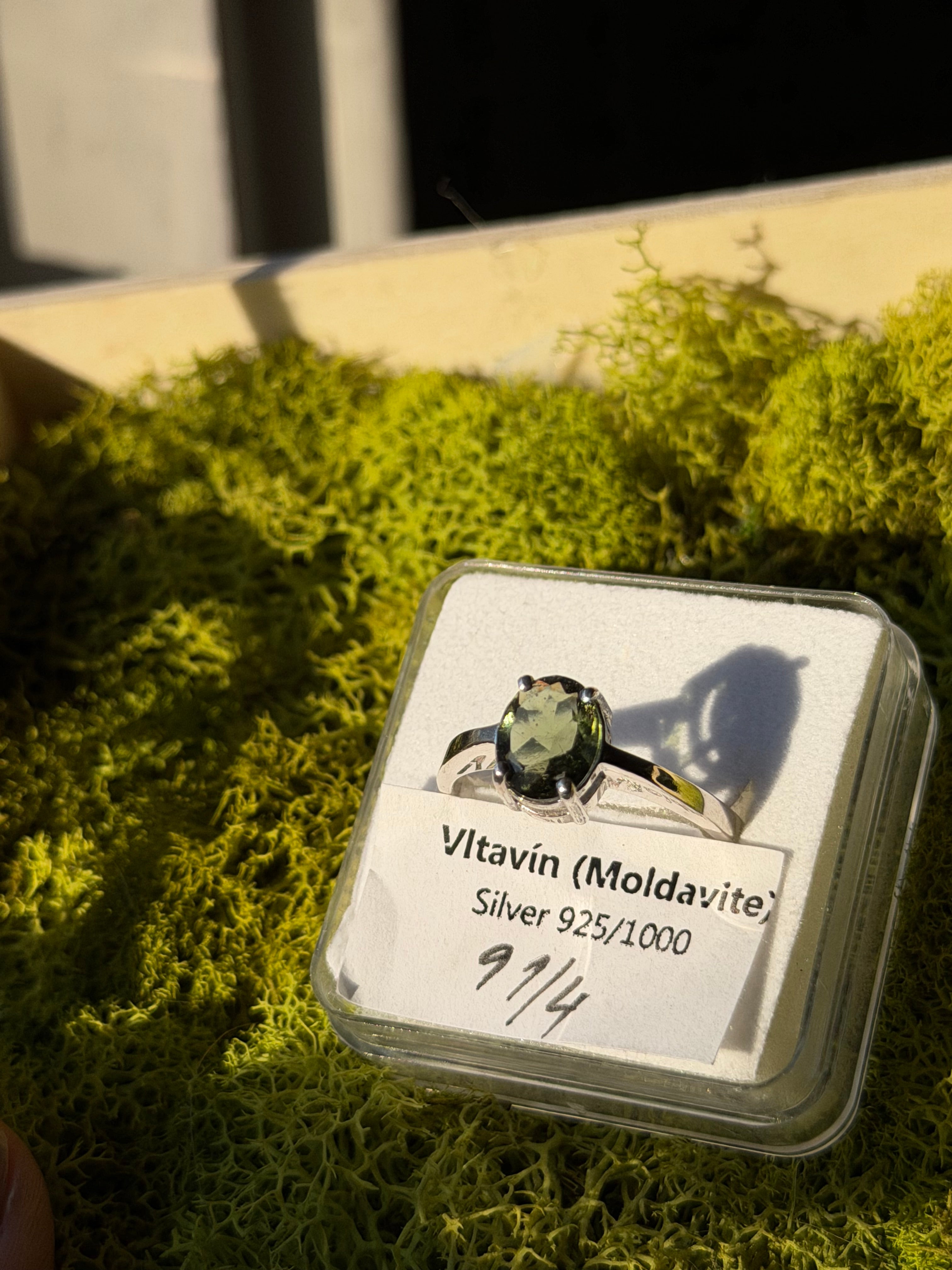 Moldavite and Sterling Silver Ring Size 9 1/4