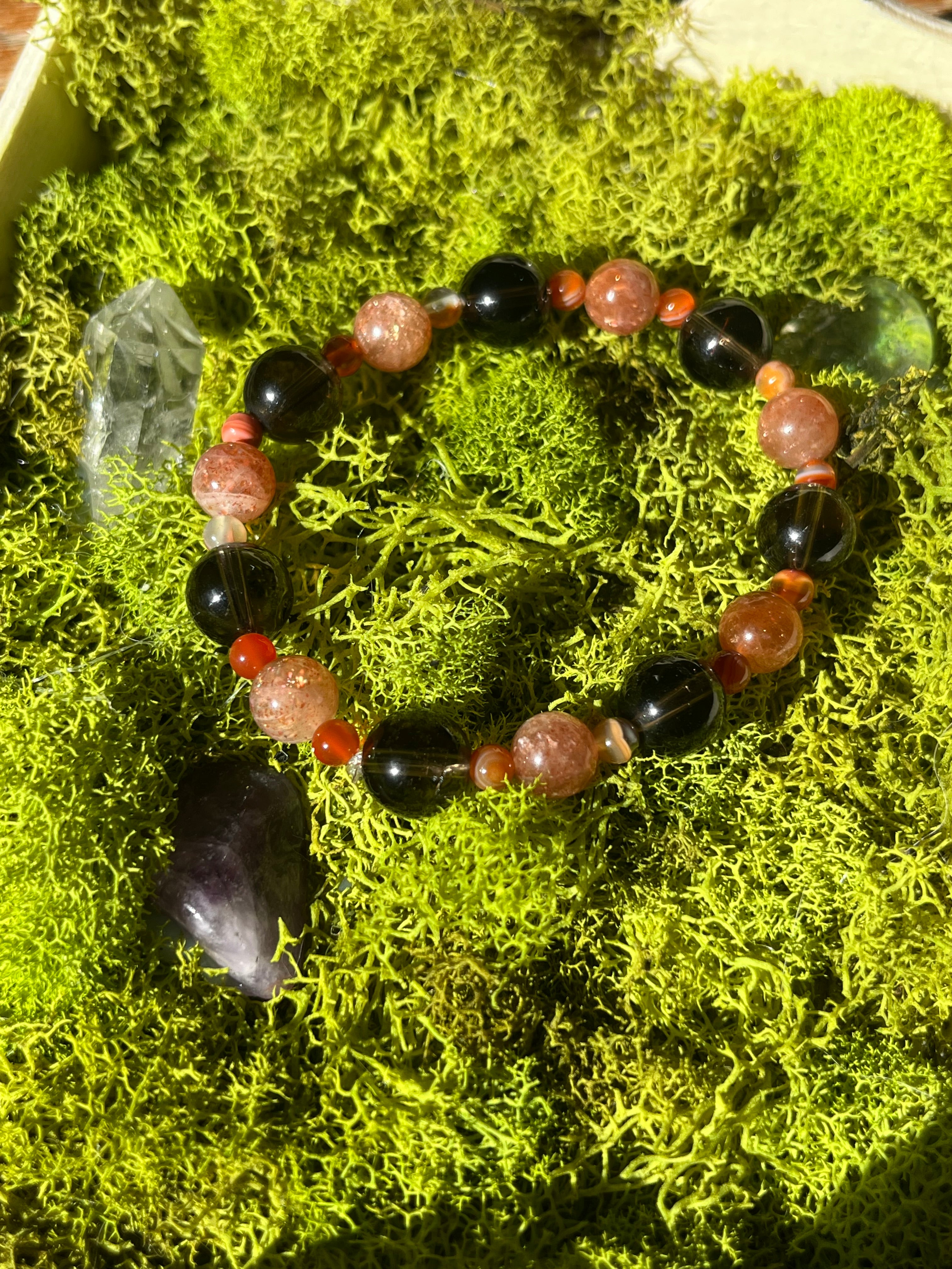 Confetti Sunstone, Carnelian, Smokey Quartz Bracelet