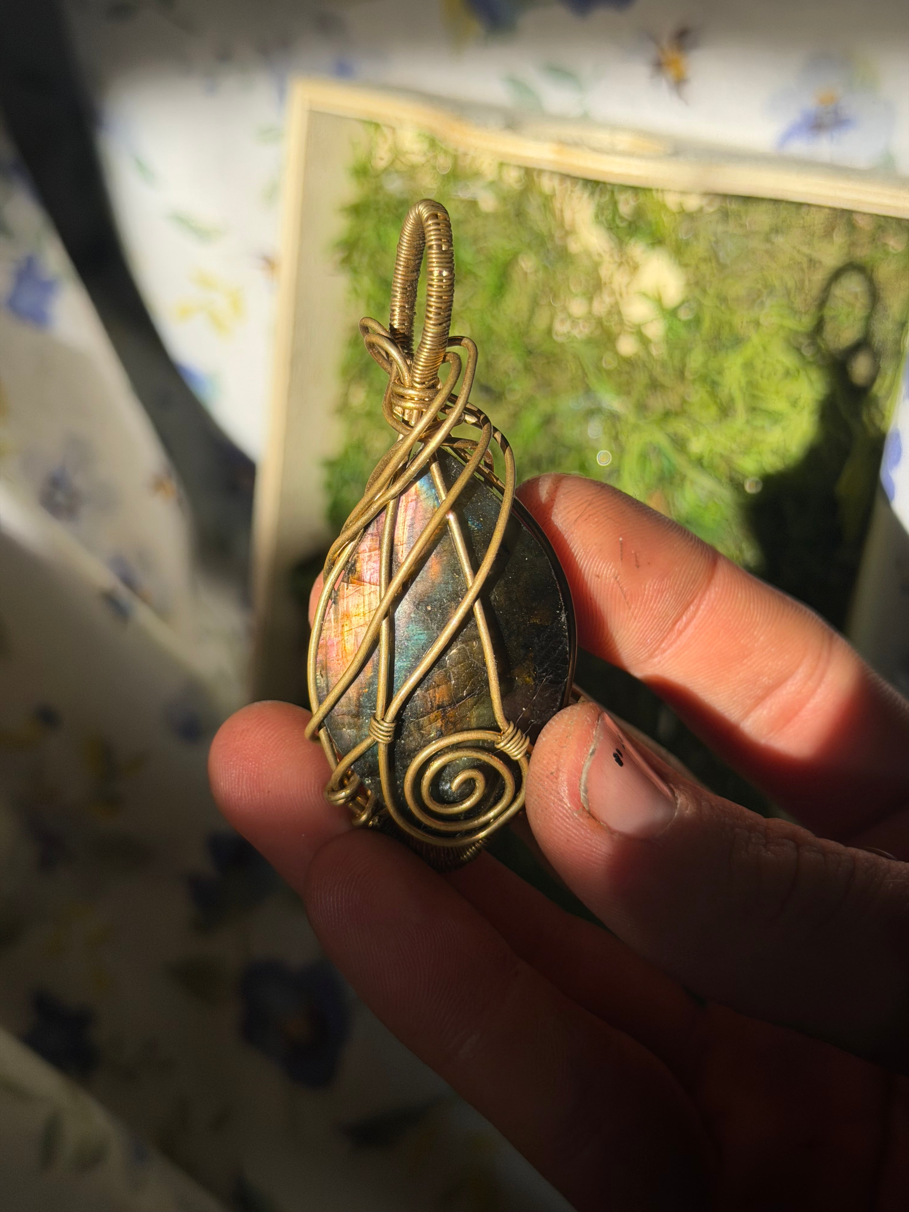 Labradorite and Brass Wire Wrapped Pendant