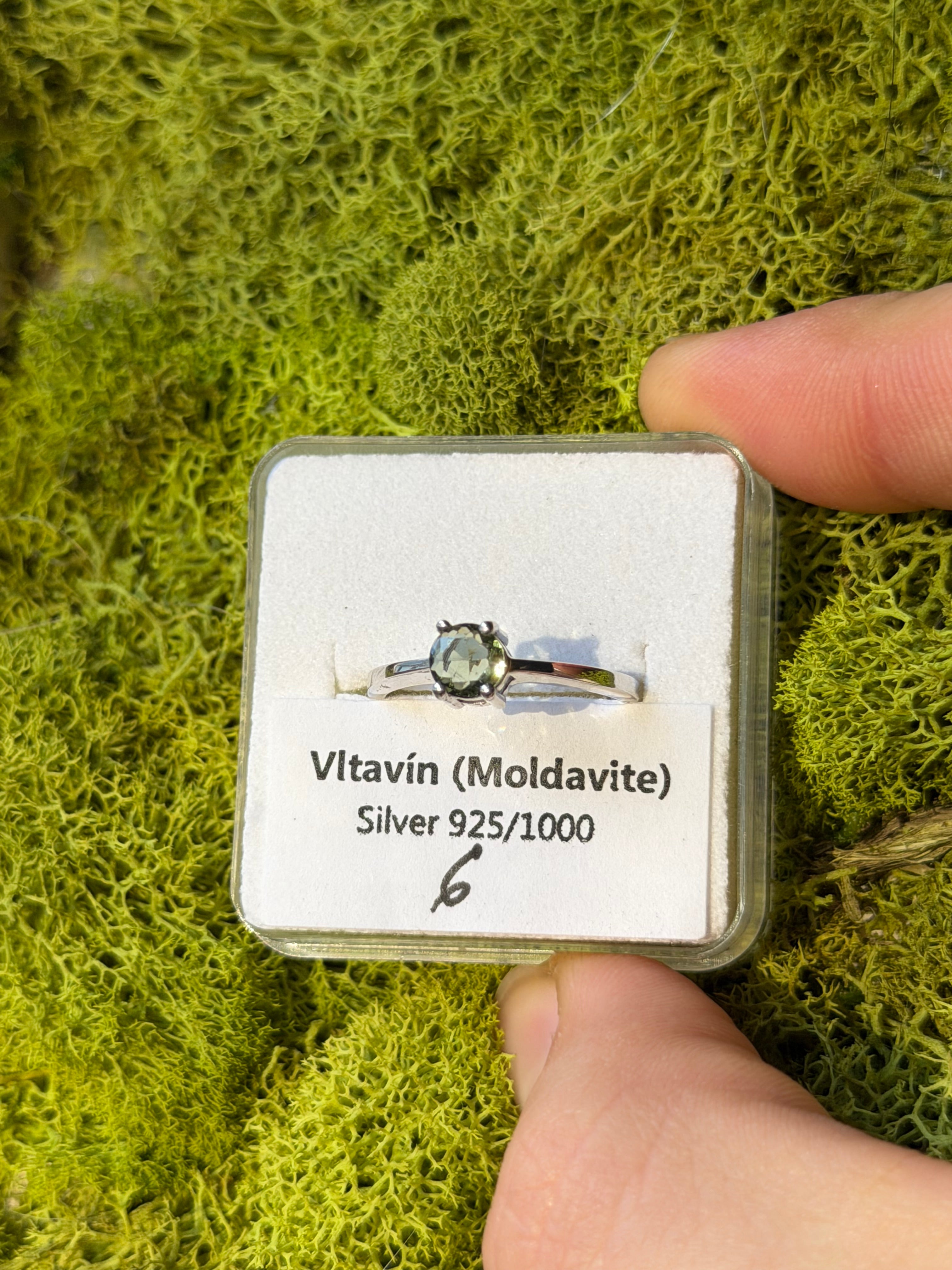 Moldavite and Sterling Silver Ring Size 6