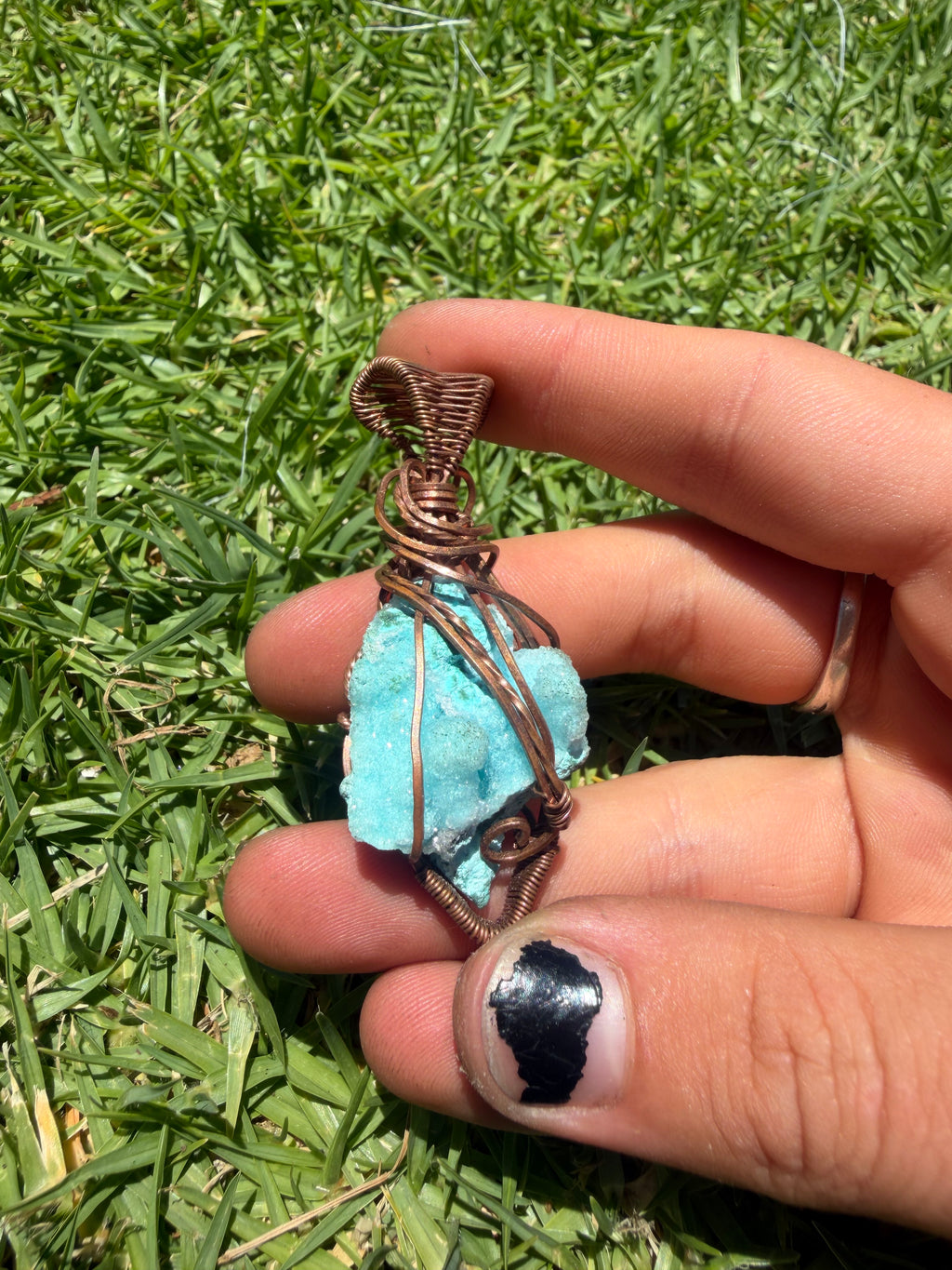 Blue Smithsonite Wire Wrapped Pendant