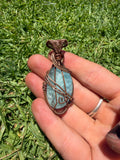 Handmade Aquamarine Wire Wrapped Copper Pendant