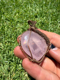 Handmade Rose Quartz Copper Wire Wrapped Pendant