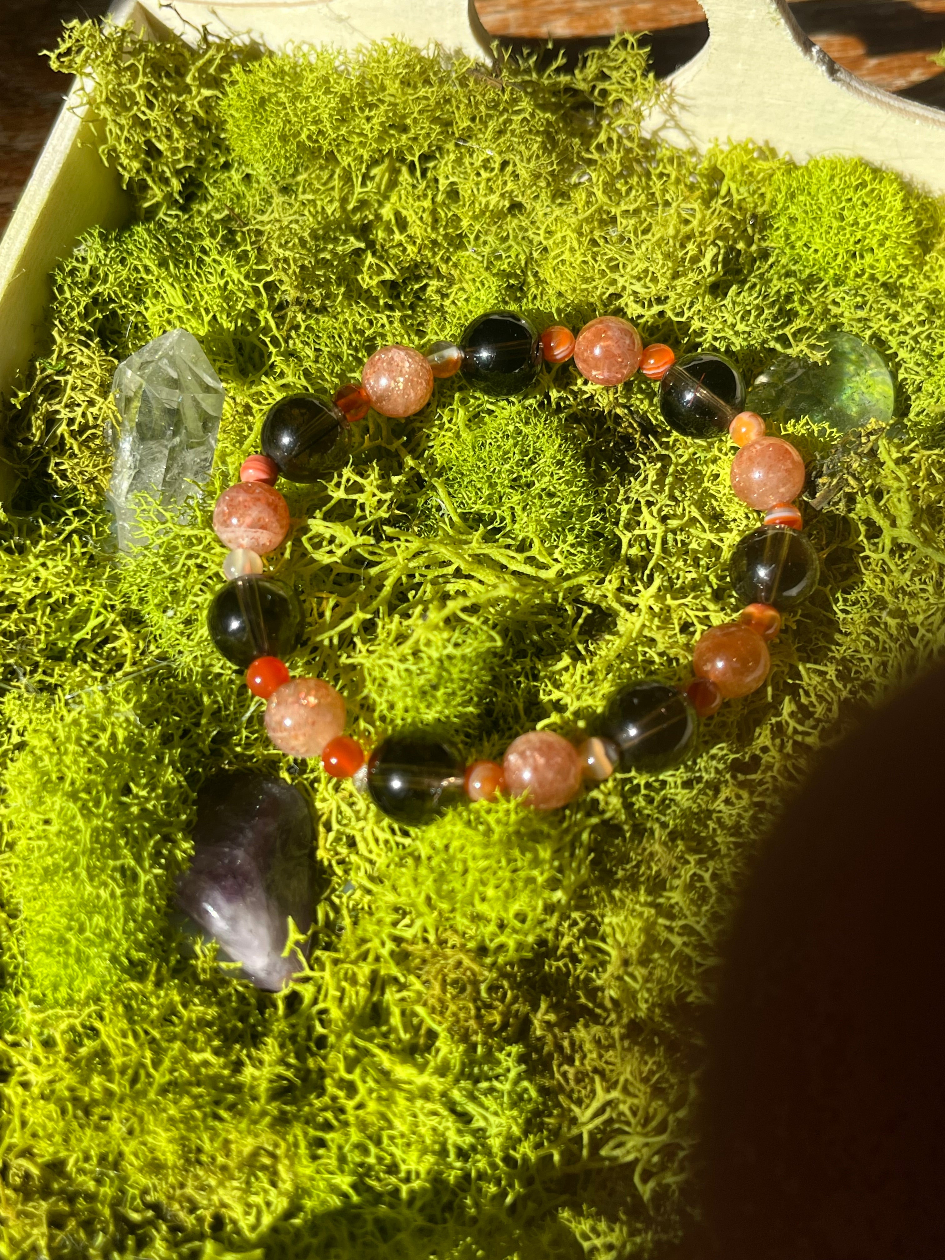 Confetti Sunstone, Carnelian, Smokey Quartz Bracelet