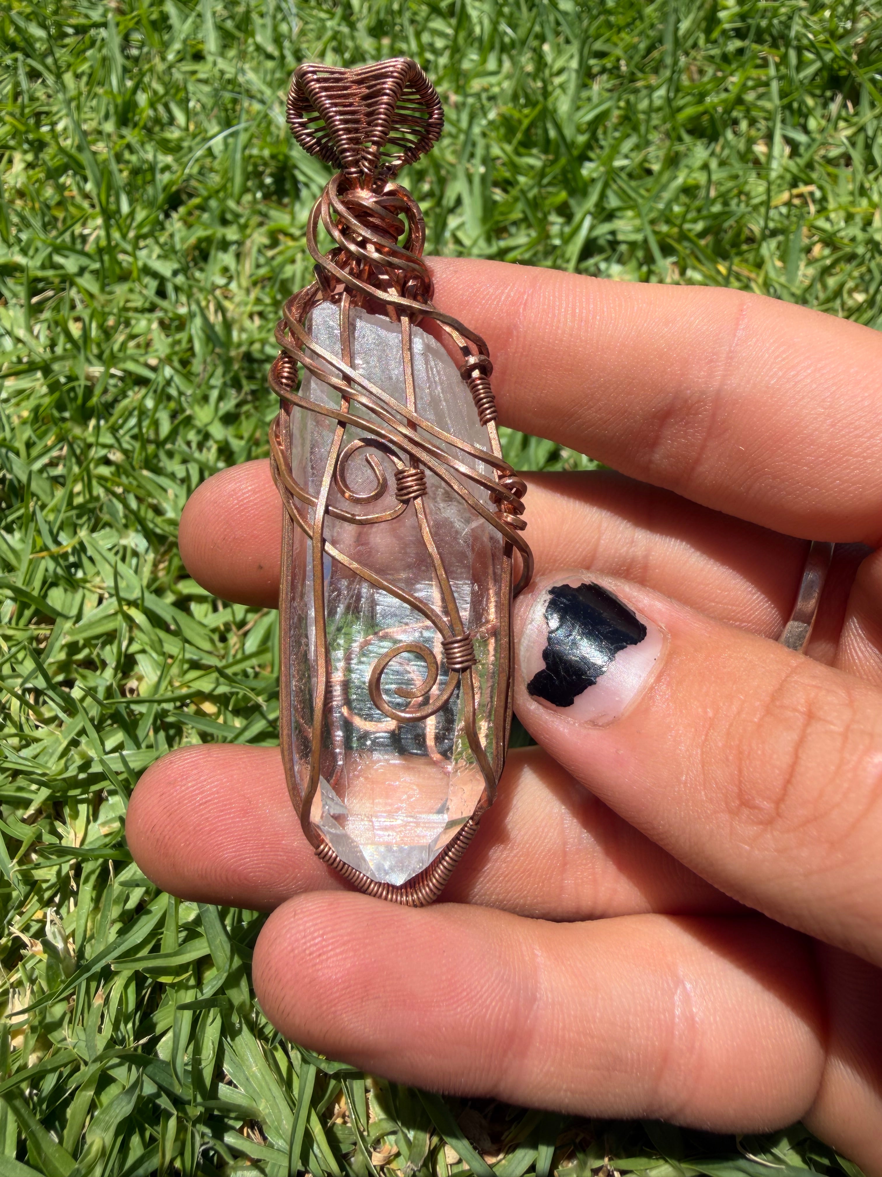 Handmade Lemurian Quartz Wire Wrapped Pendant