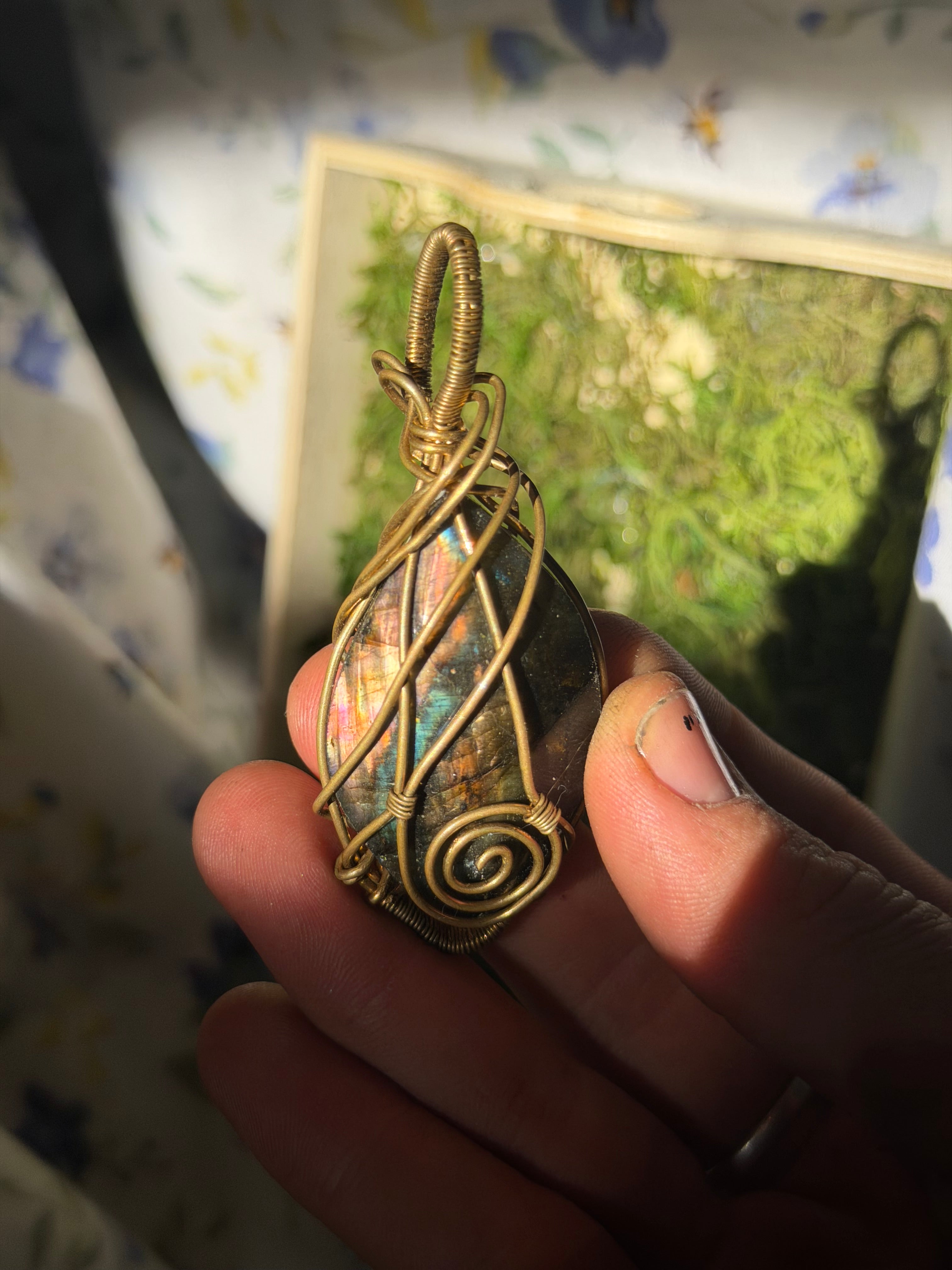 Labradorite and Brass Wire Wrapped Pendant