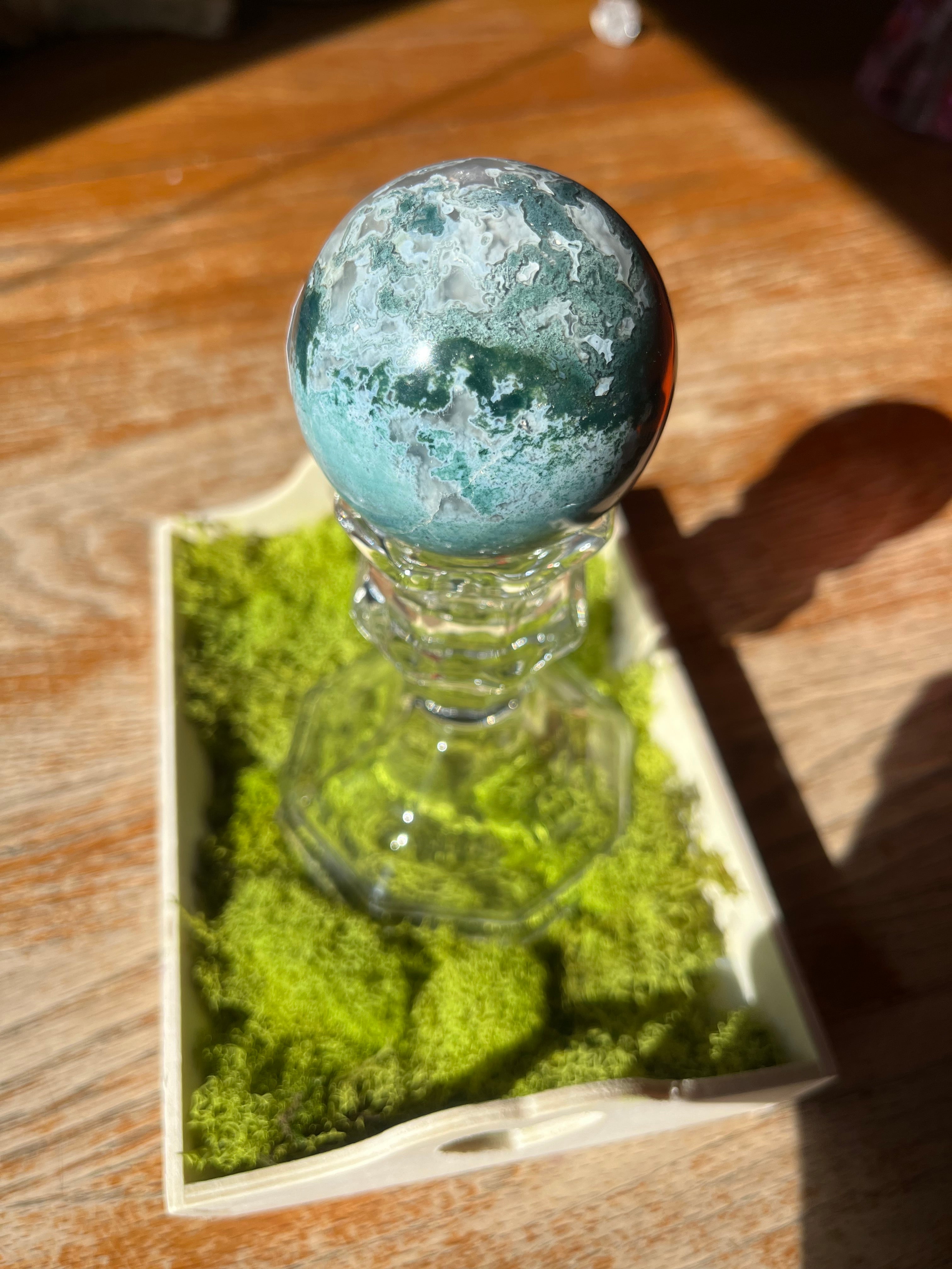 Blue, Red and Green Mossy Agate Sphere from India