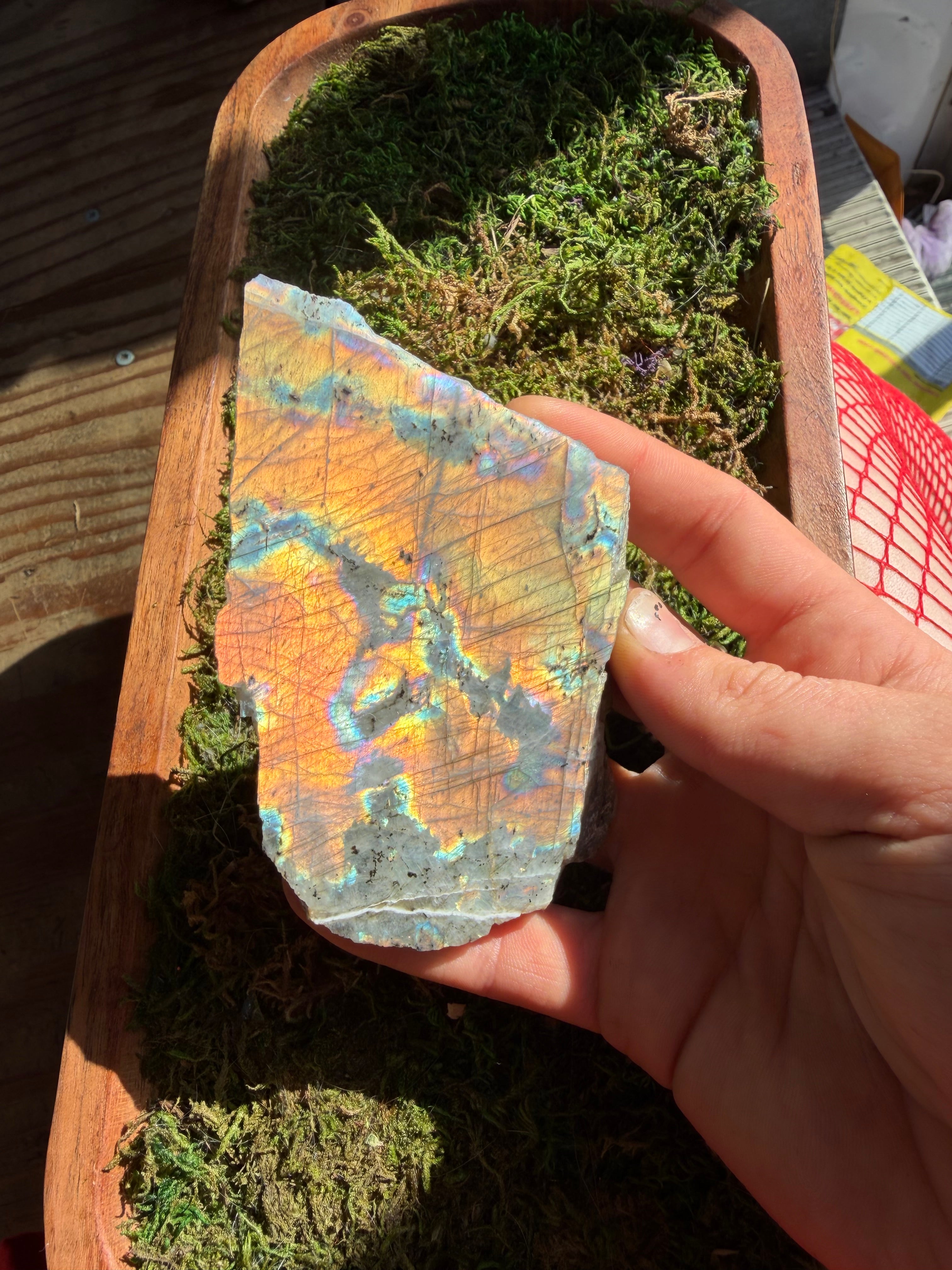 Orange Flash Labradorite Slab from Madagascar