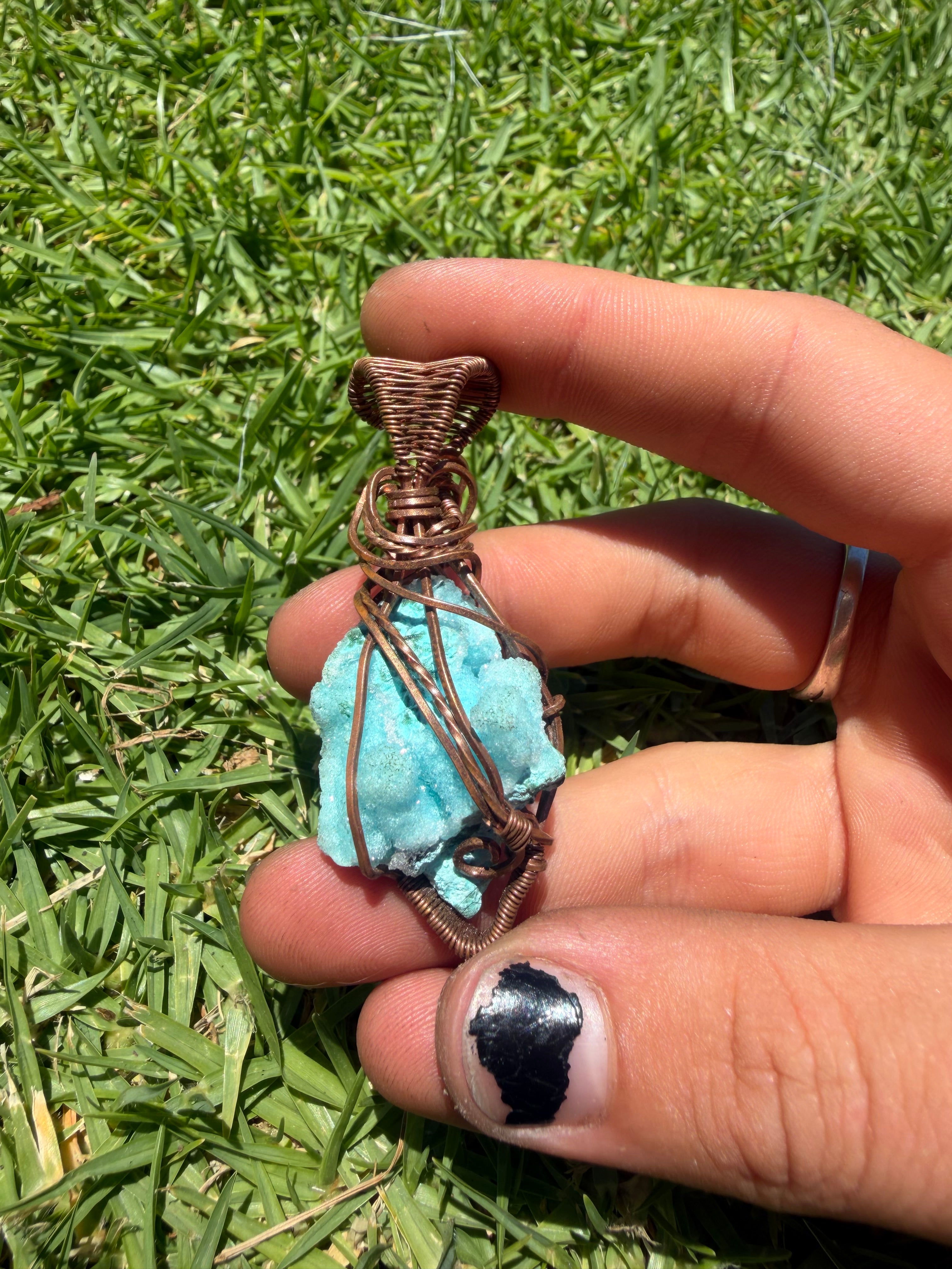Blue Smithsonite Wire Wrapped Pendant