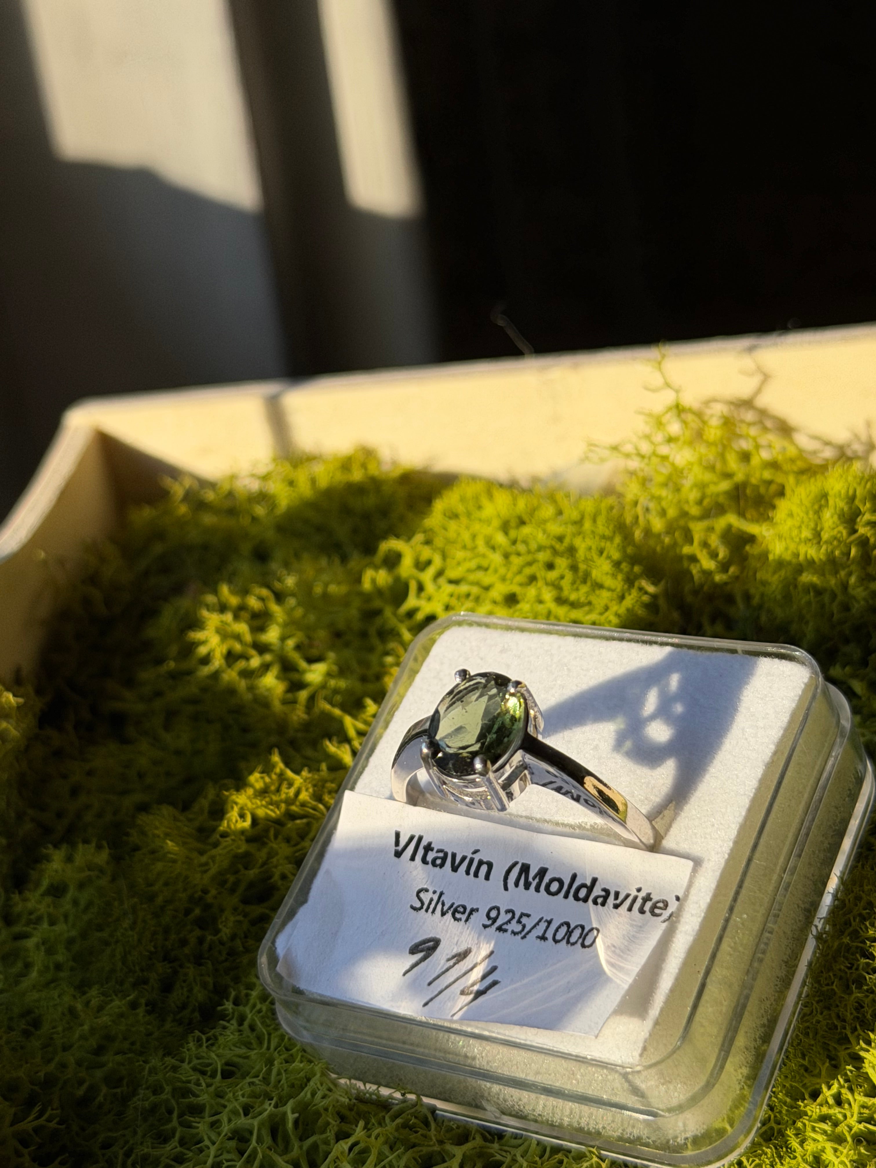 Moldavite and Sterling Silver Ring Size 9 1/4