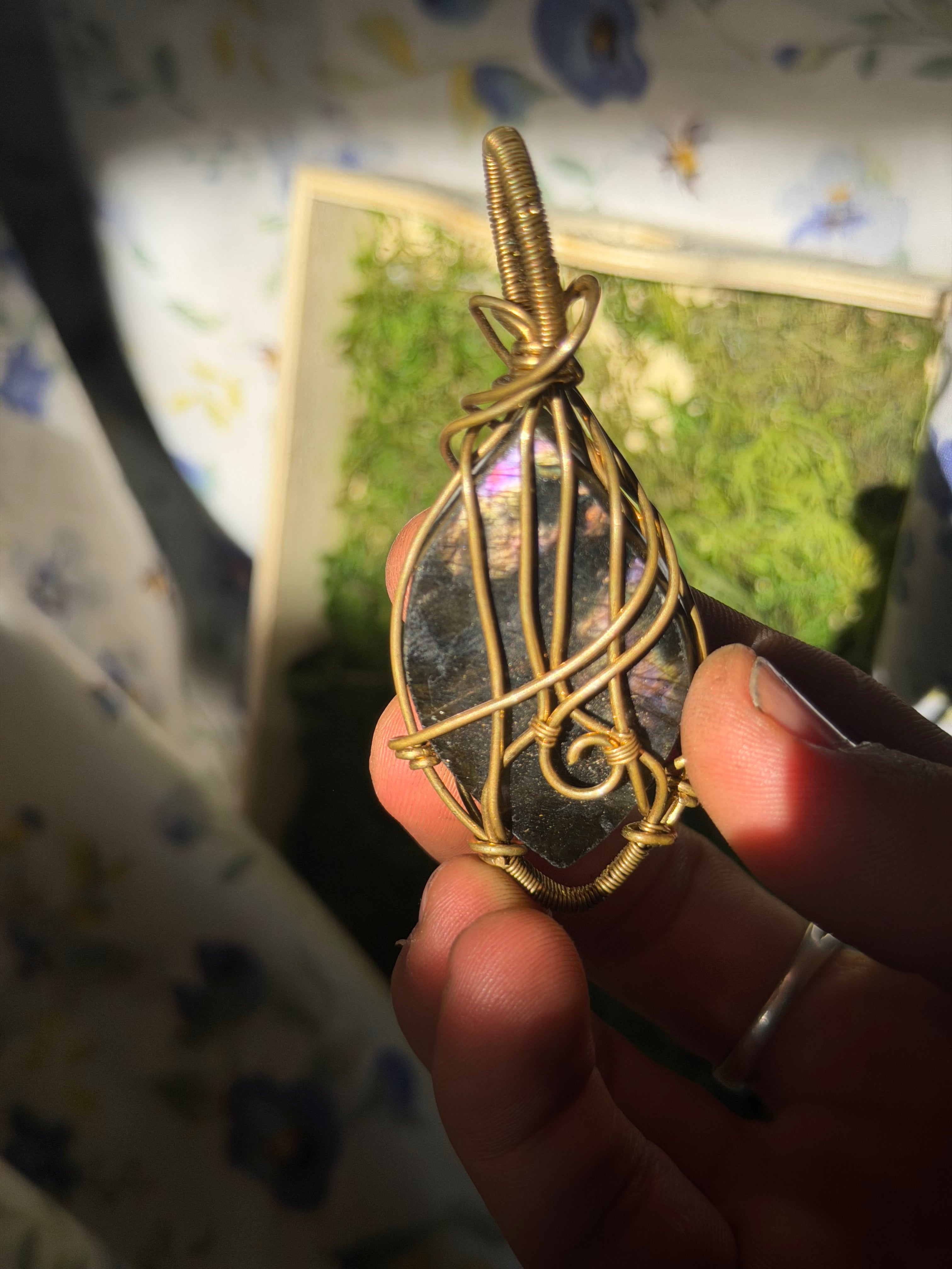 Labradorite and Brass Wire Wrapped Pendant