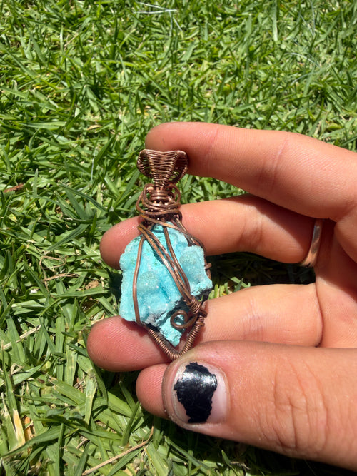 Blue Smithsonite Wire Wrapped Pendant