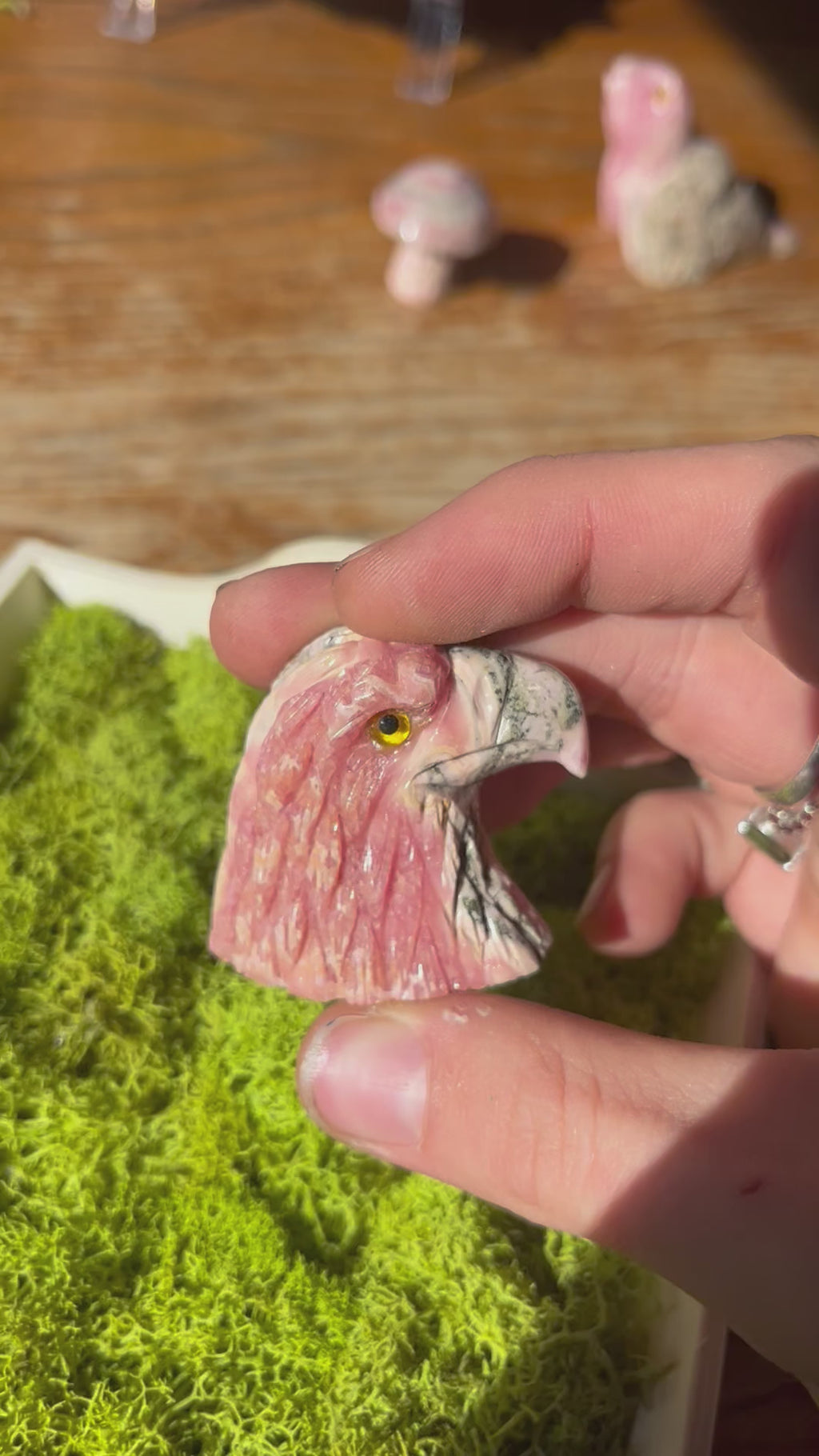 Rhodochrosite Eagle Carving