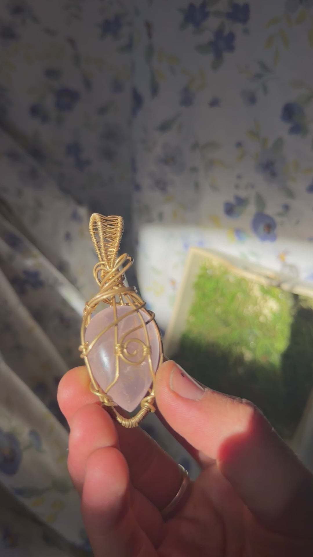Rose Quartz and Brass Wire Wrapped Pendant