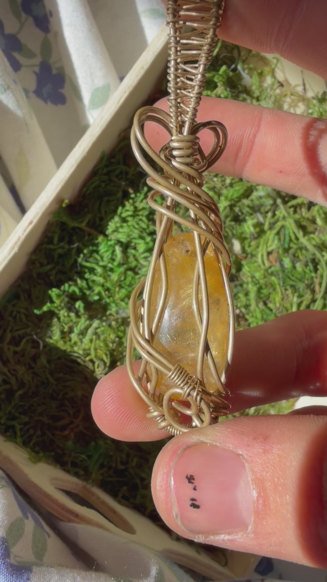 Golden Rutile Quartz and Brass Wire Wrapped Pendant